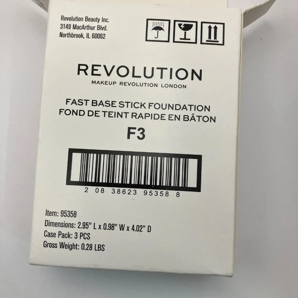 Revolution Fast Base Stick Foundation Creamy texture F3 0.21 OZ Set of 3 Pcs